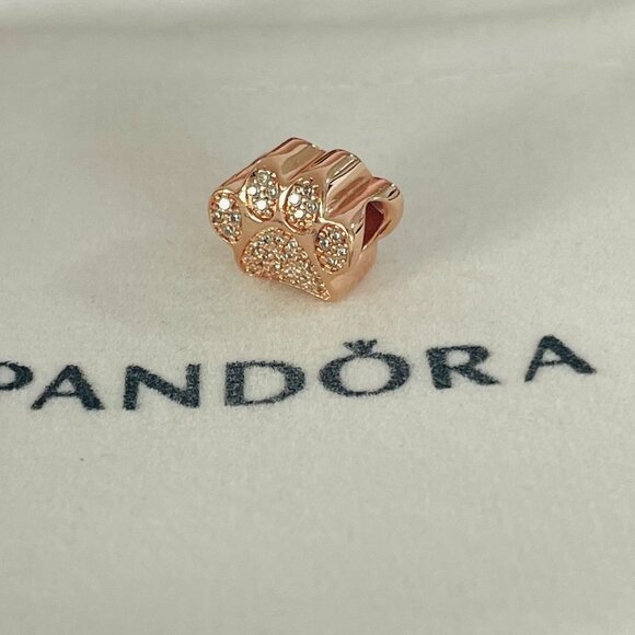 Rose Gold  Sparkling Paw Print Charm  Charm For Pandora Bracelet - Picture 4 of 4